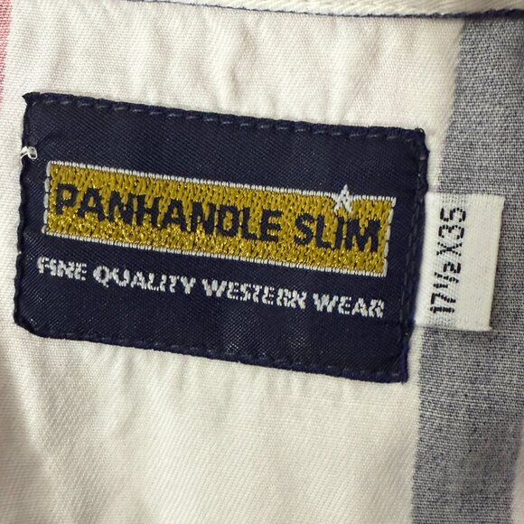 Panhandle Slim Long Sleeve Button Down Red White Blue Stripe, Sz 17 1/2x35 - Picture 2 of 5